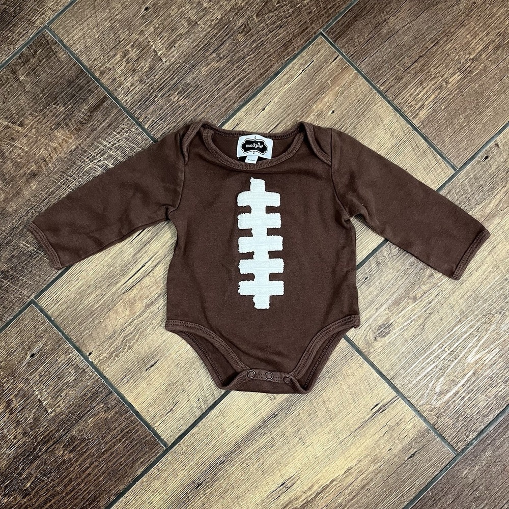 Mud Pie Bodysuit Baby 0-6 Months FOOTBALL Brown Newborn Infant Shower gift